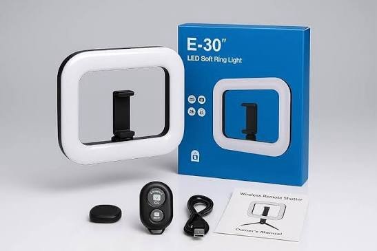 E-30 Rectangular LED Soft Ring Light with Remote & 3600mAh Battery - Dimmable, 3 Color Temperature